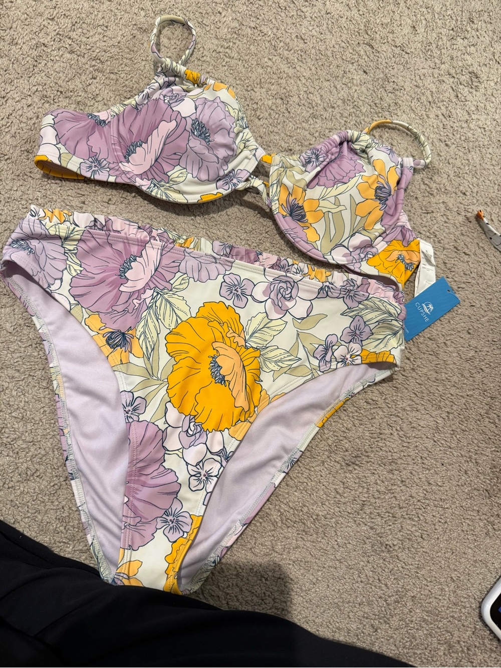 Cupshe Floral Bikini Set in Yellow & Lavender